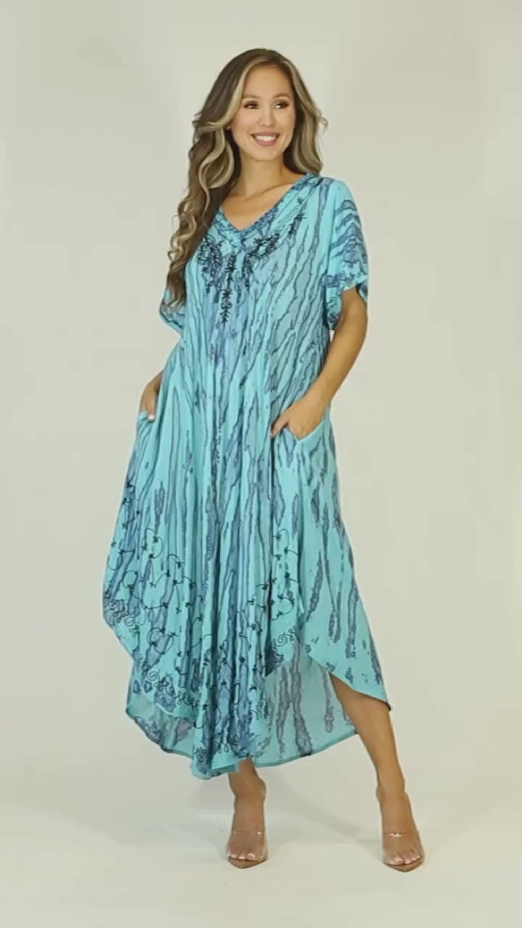 Sakkas Viveka Embroidered Caftan Dress#color_2-PacificBlue