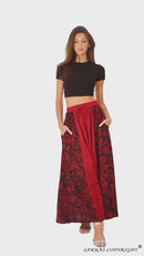 Sakkas Maran Women's Boho Embroidery Skirt with Lace Elastic Waist and Pockets
