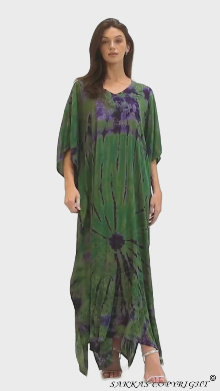 Sakkas Catia Women's Boho Casual Long Maxi Caftan Dress Kaftan Cover-up LougeWear #color_4-Olive