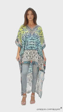 Sakkas Laisson Flowy Hi Low Caftan Rhinestone Boxy V Neck Dress Top Cover / Up