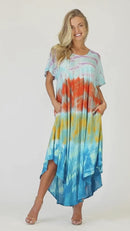 Sakkas Kaylaye Long Tie Dye Ombre Embroidered Cap Sleeve Caftan Dress / Cover Up