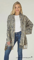 Sakkas Kalin Long Wide Woven Patterned Fringe Tassel Pashmina Shawl / Scarf