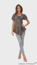 Sakkas Ellie Sequin Embroidered Cap Sleeve Scoop Neck Relaxed Fit Blouse
