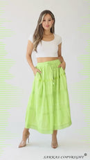 Sakkas Solid Embroidered Gypsy / Bohemian Mid Length Cotton Skirt