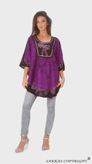 Sakkas Lynda Two Tone Batik Embroidered Palm Tree Peasant Top / Poncho