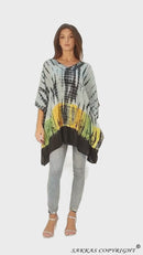 Sakkas Eliana Wide Long Tall Embroidered Tie Dye Ombre Batik Poncho Top Blouse