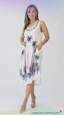 Sakkas Watercolor Palm Tree Tank Caftan Short Dress