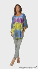 Sakkas Ellesa Ombre Tie Dye Circle Poncho Blouse Shirt Top With Sequin Embroidery