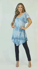 Sakkas Donna Women's Casual Lace Short Sleeve Tie Dye Corset Loose Top Blouse