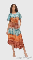 Sakkas Sula Tie-Dye Wide Neck Embroidered Boho Sundress Caftan Cover Up