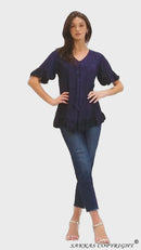 Sakkas Sayle Long Star Embroidered Blouse Shirt Top With Button Front And Ruffles