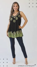 Sakkas Batik Embroidered V-Neck Sleeveless Blouse