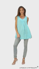 Sakkas Rita Womens Picot Trim V Neck Tank Blouse With Seqins And Embroidery