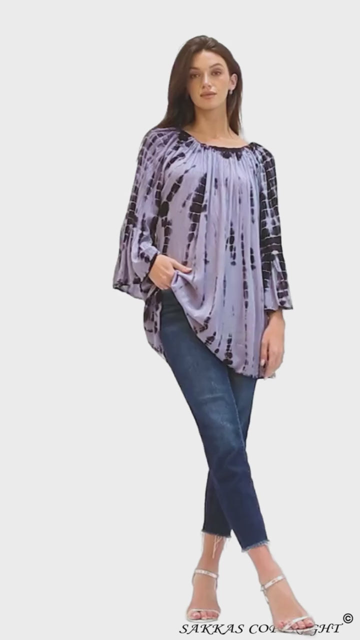 Sakkas Anna Casual Flowy Wide Neck 3/4 Sleeve Light Summer Boho Blouse Top #color_TD-Grey