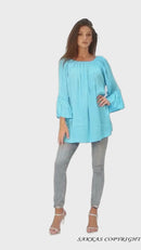 Sakkas Anna Casual Flowy Wide Neck 3/4 Sleeve Light Summer Boho Blouse Top