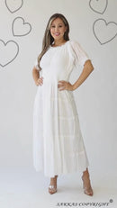 Sakkas Cotton Crepe Smocked Peasant Gypsy Boho Renaissance Mid Length Dress