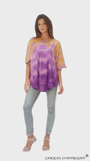 Sakkas Lepha Long Wide Multi Colored Tie Dye Sequin Embroidered Poncho Top Blouse