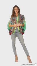 Sakkas Jenna Women's Casual Boho Sheer Kimono Loose Cardigan Cape Trendy Printed