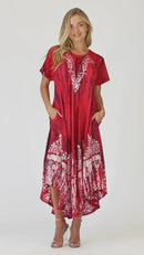 Sakkas Ronny Lace Embroidered Cap Sleeve Tie Dye Wash Caftan Dress / Cover Up
