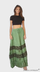 Sakkas Sandra Women's Casual Long Maxi Boho Gypsy Skirt Elastic Waist & Pockets