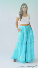 Sakkas Solid Embroidered Gypsy / Bohemian Full / Maxi / Long Cotton Skirt