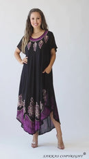 Sakkas Batik Hindi Cap Sleeve Caftan Dress / Cover Up