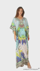Sakkas Anahi Flowy Design V Neck Long Caftan Dress / Cover Up With Rhinestone