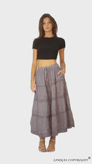 Sakkas Solid Embroidered Crochet Lace Trim Gypsy Bohemian Mid Length Cotton Skirt