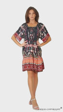 Sakkas Eliza Women's Cocktail Short Sleeve Floral Print Boho Dress Summer Casual