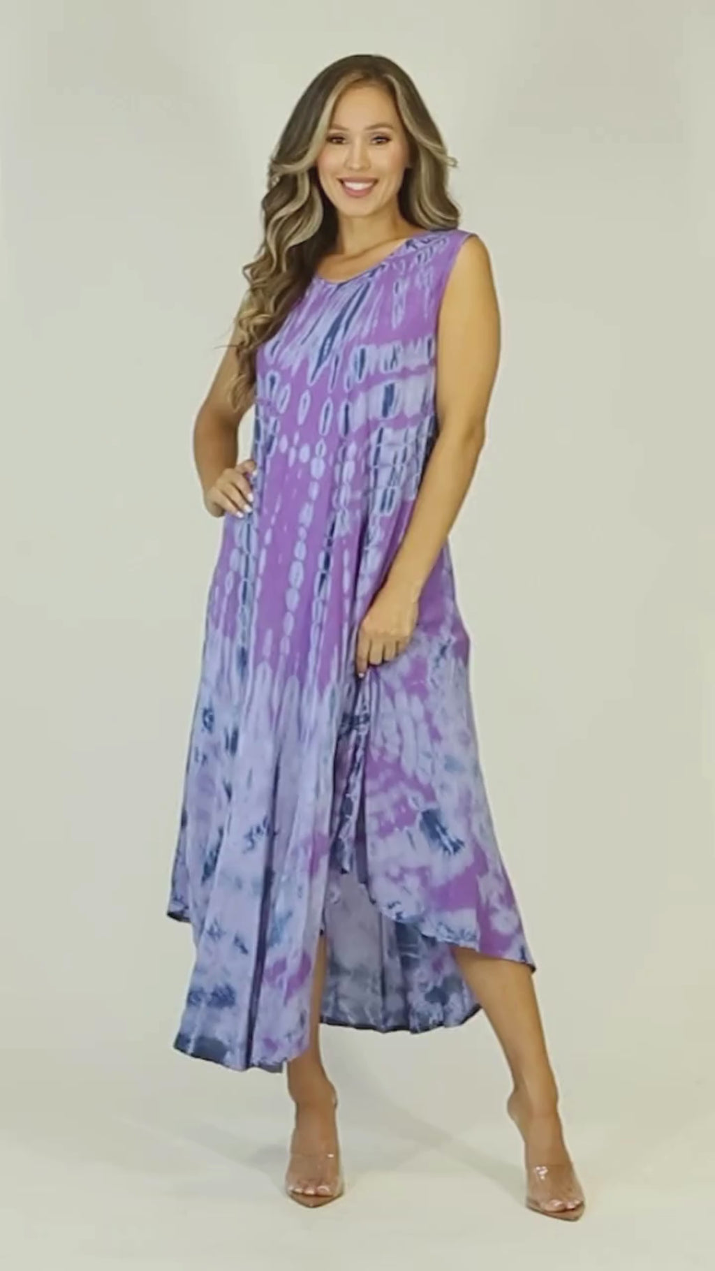 Sakkas Starlight Second Caftan Tank Dress/Cover Up Tie Dye Womens Beach Kaftan #color_37-Purple