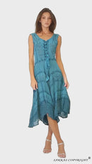 Sakkas Sundara Stonewashed Rayon Embroidered Mid Length Dress