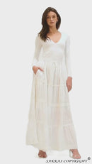 Sakkas Solid Embroidered Crochet Lace Trim Gypsy Bohemian Mid Length Cotton Skirt