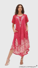 Sakkas Ronny Lace Embroidered Cap Sleeve Tie Dye Wash Caftan Dress / Cover Up