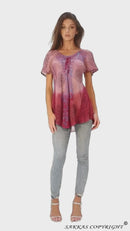 Sakkas Marzia Women's Loose Fit Short Sleeve Casual Tie Dye Batik Blouse Top Tunic