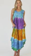 Sakkas Ombre Floral Tie Dye Tank Sheath Caftan Rayon Dress