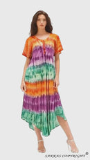 Sakkas Sula Tie-Dye Wide Neck Embroidered Boho Sundress Caftan Cover Up