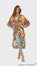 Sakkas Osiris - Tunique caftan kimono de plage ornée, coupe asymétrique, décolleté en V, avec fermoir