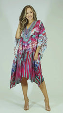 Sakkas Zeni Women's Short sleeve V-neck Summer Floral Print Caftan Dress Cover-up