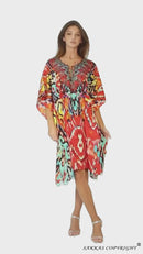 Sakkas Jenni Women's Mid Length Boho Caftan Kaftan Dress Cover up Flowy Rhinestone