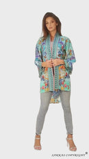Sakkas Aremi Women Floral Printed Open Front Cardigan Top Boho Casual Short Sleeve
