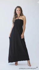 Sakkas Soft Jersey Feel Solid Color Smocked Bodice String Halter Long Dress