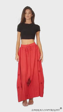 Sakkas Zarah Women's Boho Embroidery Gypsy Skirt with Lace Elastic Waist Pockets