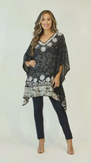 Sakkas Adalwin Desert Sun Lightweight Circle Ponch Tunic Top Blouse W / Embroidery