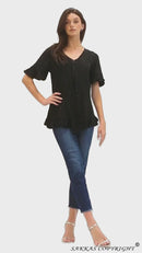 Sakkas Sayle Long Star Embroidered Blouse Shirt Top With Button Front And Ruffles