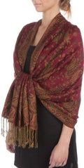 Sakkas Double Layer Jacquard Paisley Pashmina Shawl / Wrap / Stole#color_Burgundy