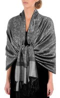 Sakkas 70" x 28" Paisley Self-Design Pashmina Shawl / Wrap / Stole#color_BlackWhite