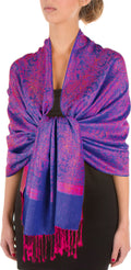Sakkas 70" x 28" Paisley Self-Design Pashmina Shawl / Wrap / Stole#color_PurpleFuchsia