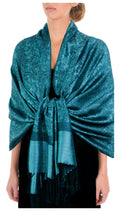Sakkas 70" x 28" Paisley Self-Design Pashmina Shawl / Wrap / Stole#color_Turquoise/Black