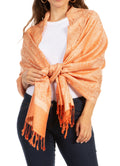 Sakkas 70" x 28" Paisley Self-Design Pashmina Shawl / Wrap / Stole#color_Champagne/Orange