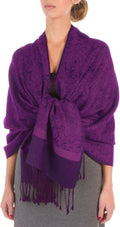 Sakkas 70" x 28" Paisley Self-Design Pashmina Shawl / Wrap / Stole#color_Purple